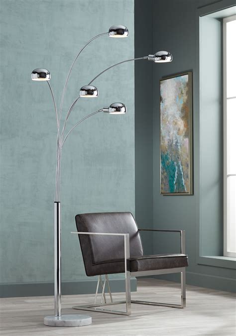 Possini Euro Design Mid Century Modern Arc Floor Lamp 5 Light Chrome