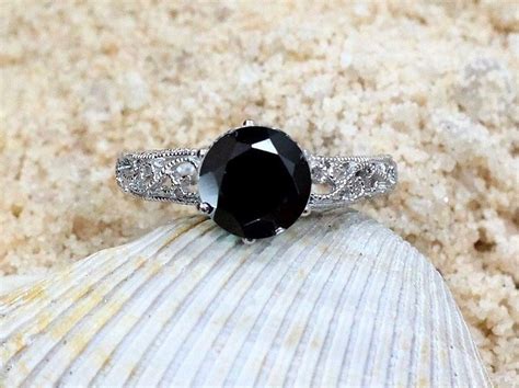 Vintage Black Spinel Engagement Ring Polymnia Antique Filigree Etsy