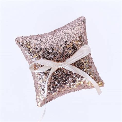 Mini Ring Bearer Pillow Rose Gold Sequin Mini Pillow With Ivory Bow 4