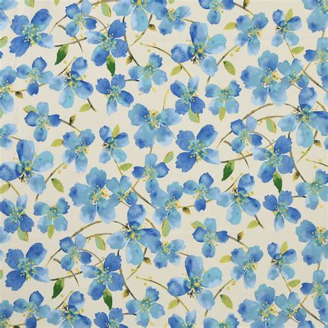 Cornflower Blue Floral Print Upholstery Fabric
