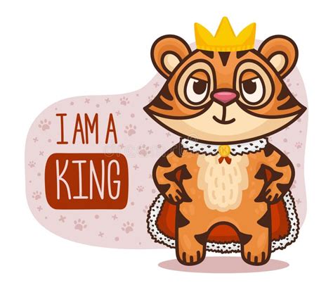 King Tiger Cartoon Character Vector Illustration For Children Products
