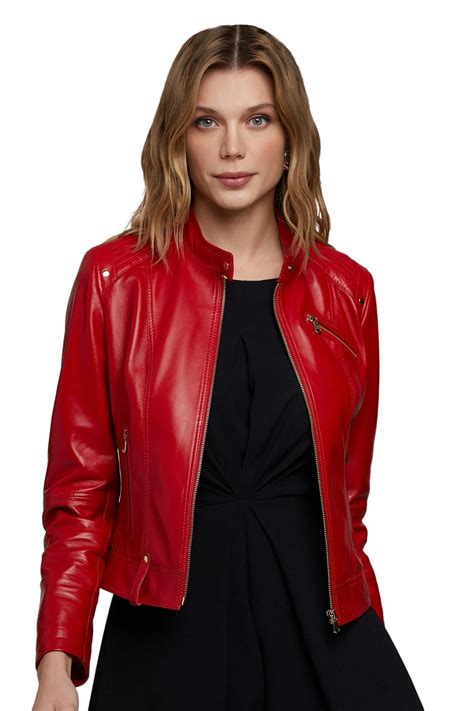 You Have Searched For Womens Leather Biker Jacket In Red Color