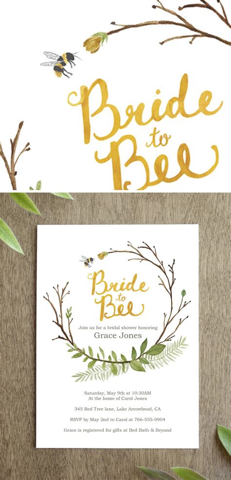 Bride To Bee Bridal Shower Invitation Printable With Greenery Etsy