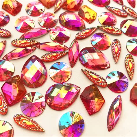 Handmade Accessories Fuchsia Pink Sew On Mixed Shape Crystal