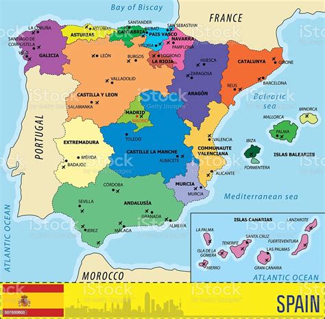 Die nebenstehende karte kannst du gern kostenlos auf deiner eigenen webseite oder reisebericht verwenden. Detaillierte Vektor Karte Von Spanien Stock Vektor Art und ...