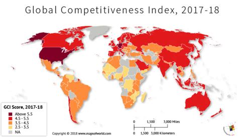 World Map Depicting Global Competitiveness Index Answers