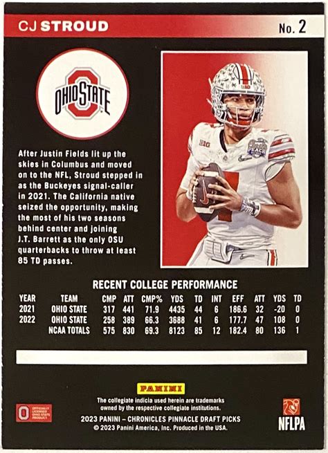 CJ Stroud 2023 Panini Chronicles Pinnacle Draft Picks Ohio State