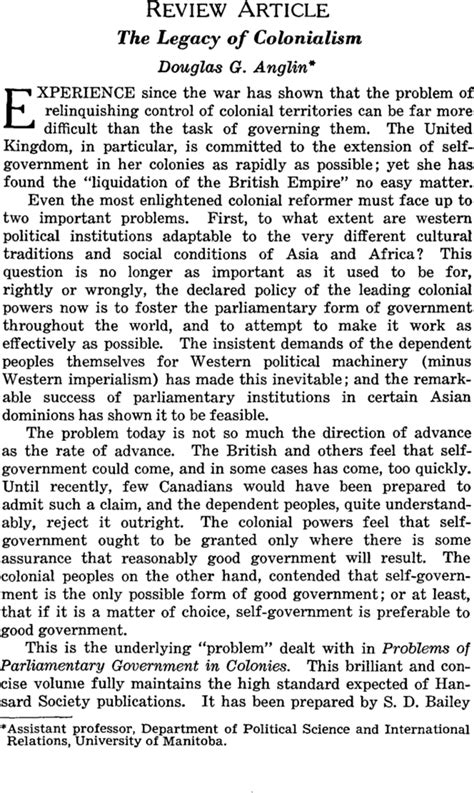 The Legacy Of Colonialism Douglas G Anglin 1955