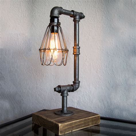 Industrial Style Metal Wire Cage Iron Pipe Table Desk Lamp Retro Light