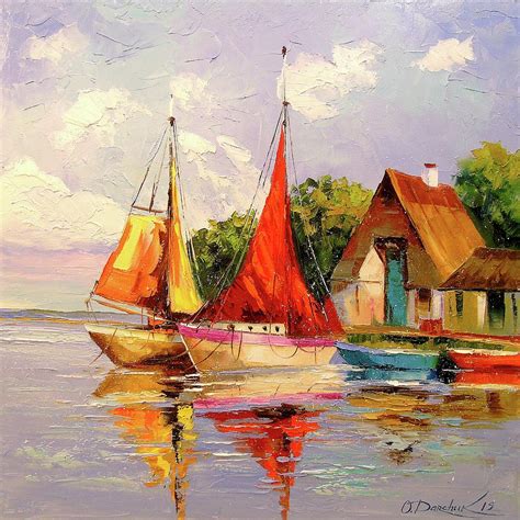 Sailboats Near The Shore Painting By Olha Darchuk Fine Art America