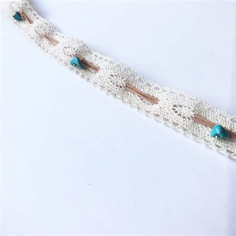 Turquoise and Cotton Lace Choker that Gives Back to Charity - ROX Jewelry the gift that gives 