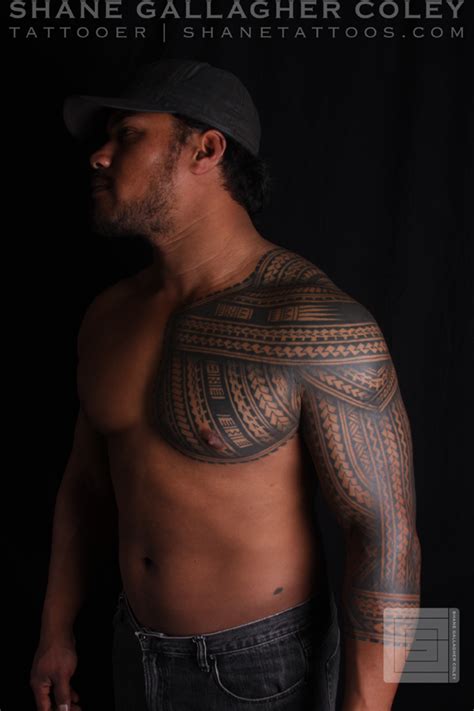 Shane Tattoos Polynesian Samoan Inspired Chest And Sleeve Tattoo