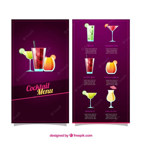 Free Vector Cocktail Menu Template With Flat Design