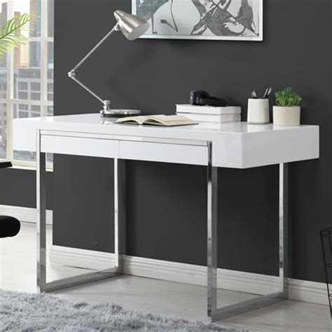Luxor High Gloss Computer Desk In White With Full Length Browse Over