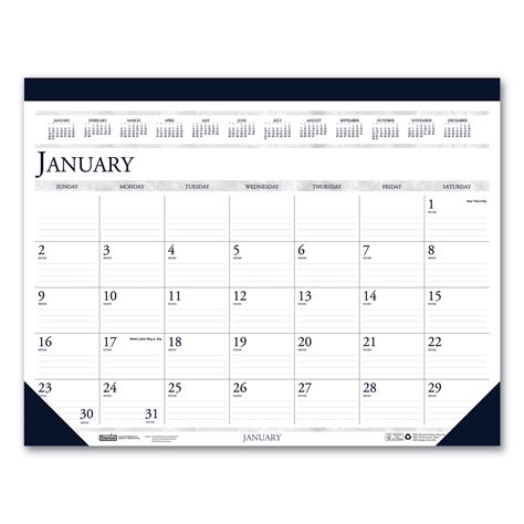 Recycled Two Color Perforated Monthly Desk Pad Calendar 22 X 17 Blue