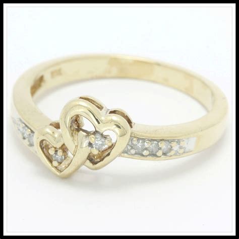 Solid 10k Yellow Gold 003ctw Genuine Diamonds Heart Ring Sz 7