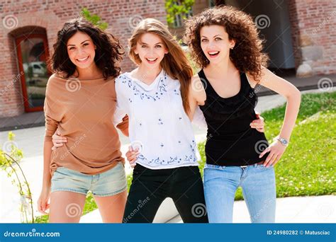 Three Beautiful Women Smiling Stock Photo Image Of Girlfriends