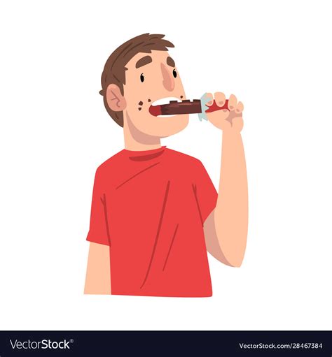 Guy Eating Chocolate Sweet Tooth Man Greedily Vector Image