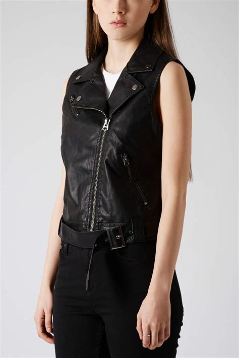 Lyst Topshop Sleeveless Faux Leather Jacket In Black