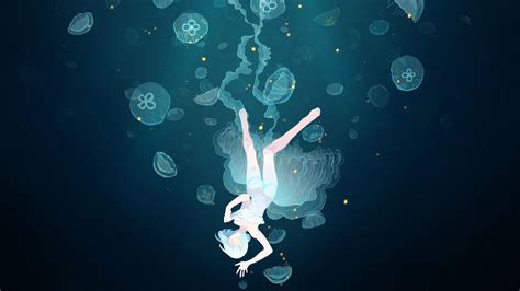 Desktop Wallpaper Underwater Dive Anime Girl Jellyfish