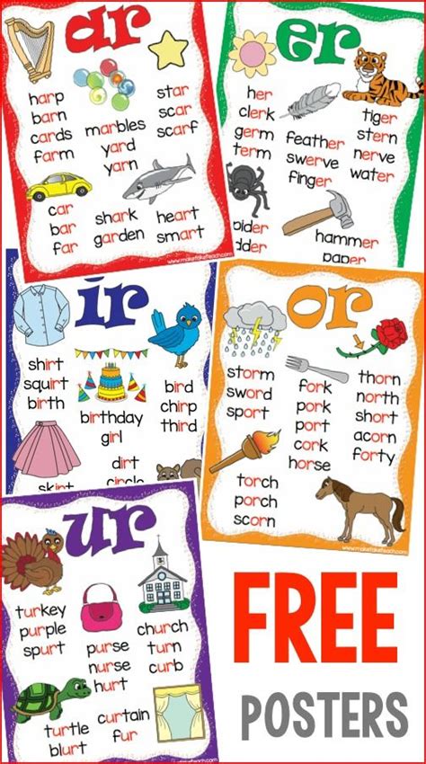 Free R Controlled Vowels Posters Make Take And Teach First Grade