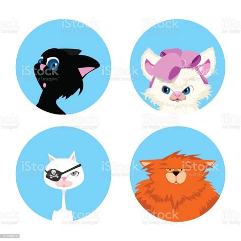 Set Of Avatars Cats Cute Animals Vector Illustration Stock Illustration