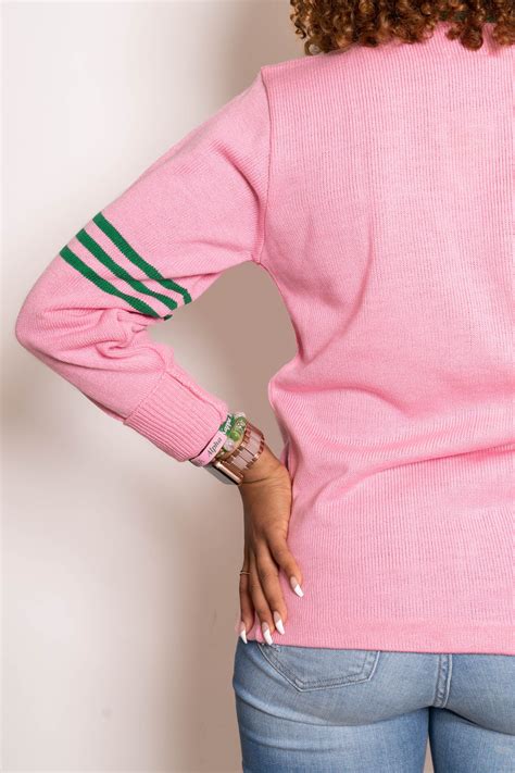 AKA Cardigan Pink Green W Stripes Twill Letters Alpha Kappa Alpha