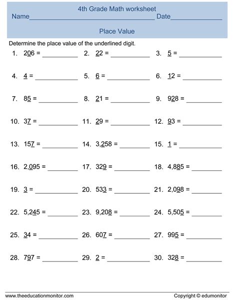 Fourth Grade 4th Grade Decimal Place Value Worksheets Kidsworksheetfun