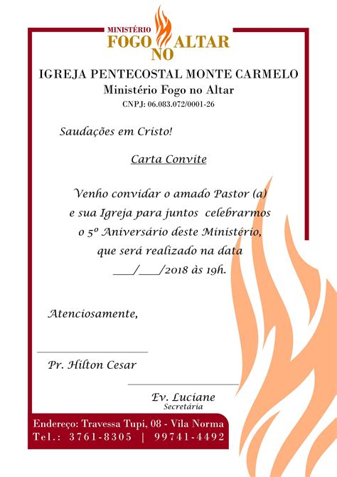 Timbradofogo No Altar Carta Convite Igreja A4 Modelo De Carta