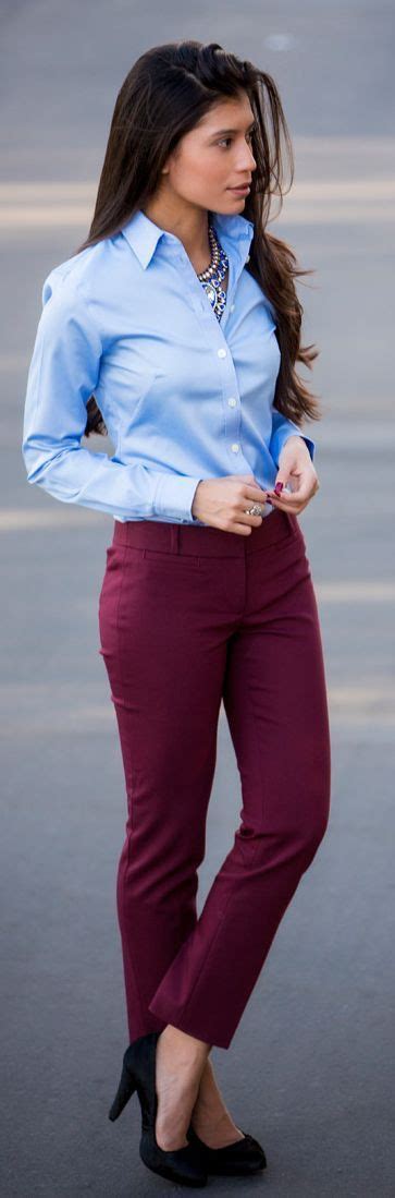 Trendy Wine Colored Pants Dress For Job Interveiw Outfit With