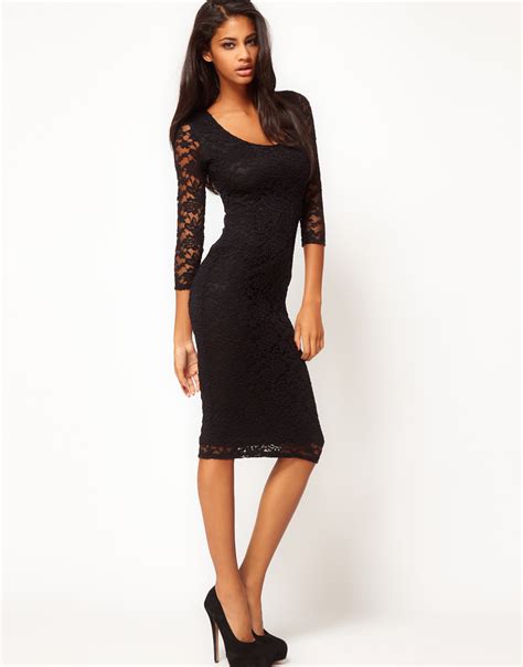 Lyst Asos Collection Midi Dress In Lace In Black