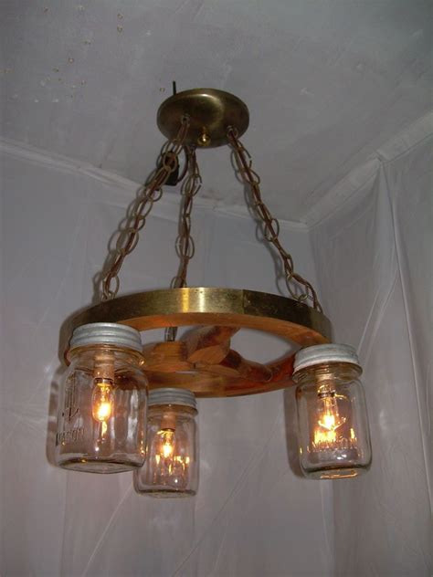 Wagon Wheel With Mason Jars Chandelier Unbranded Country Jar