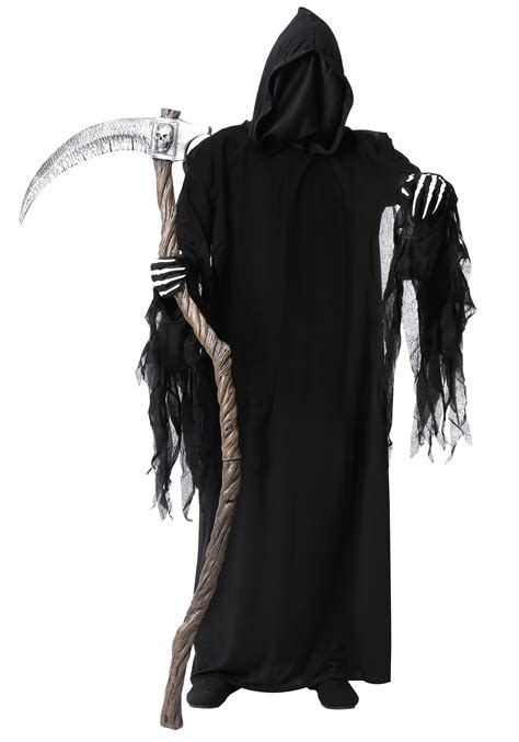 Adult Dark Reaper Costume W Hooded Robe Scary Costume
