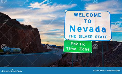 Welcome To Nevada State Border Sign Stock Image Image Of American