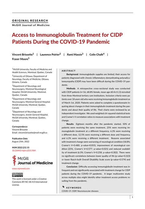 Pdf Access To Immunoglobulin Treatment For Cidp Patients During The