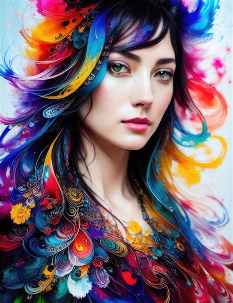 Premium Ai Image A Woman With Colorful Hair And A Rainbow Hair Style