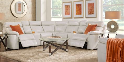 Trafalgar Square Ivory Leather 7 Pc Power Reclining Sectional Living