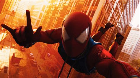 Spider Man Ps4 Scarlet Suit Selfie 4k Ultra Hd Wallpaper Sfondo