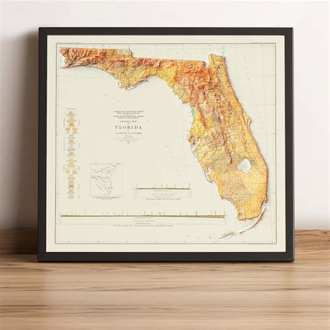 Map Of Florida Relief Map Of Florida Florida Geological Etsy Uk