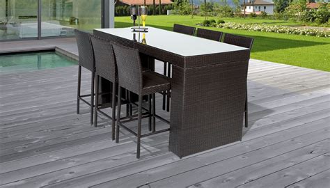 Barbados Bar Table Set With Barstools 7 Piece Outdoor Wicker Patio