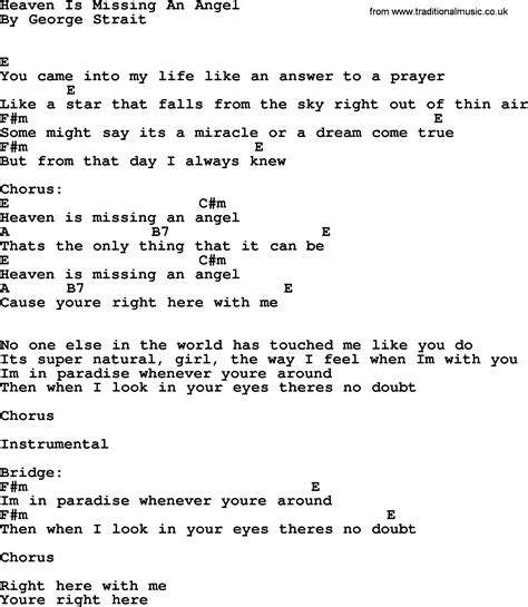 Download and print in pdf or midi free sheet music for angel song by martin landh arranged by juliathezhu for piano (solo). Heaven Is Missing An Angel, by George Strait - lyrics and chords
