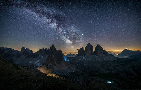 Wallpaper The Sky Light Mountains Night Nature Stars Italy The