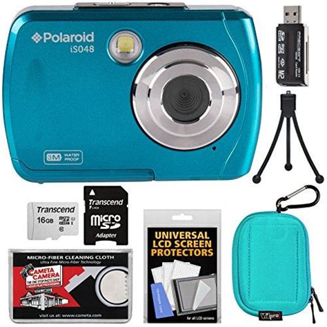 Polaroid Is048 Waterproof Digital Camera Teal With 16gb