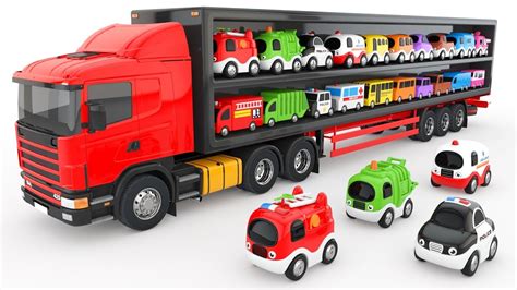 Colors For Children To Learn With Truck Transporter Toy Street Vehicles