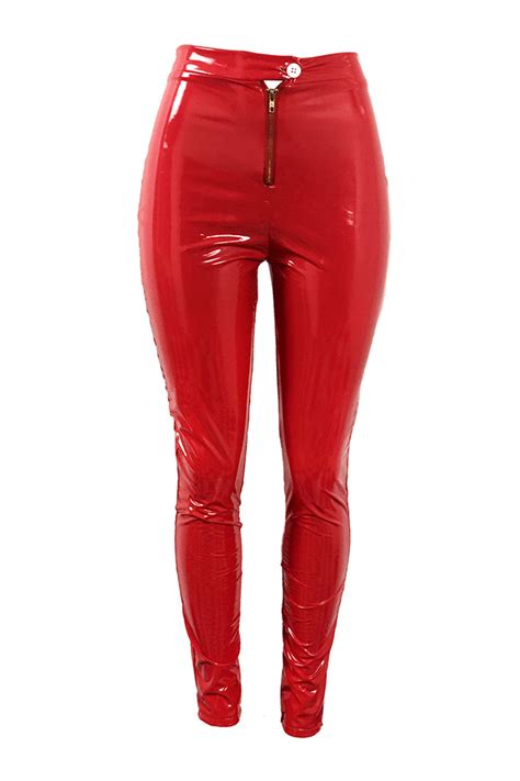 Lovely Fashion Zipper Red Pu Skinny Pantslw Fashion Online For Women