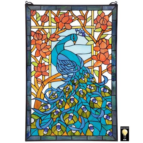 Stained Glass Window Peacocks Paradise Design Toscano