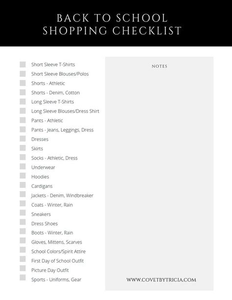 The Back To School Shopping Checklist Is Shown In Black And White With