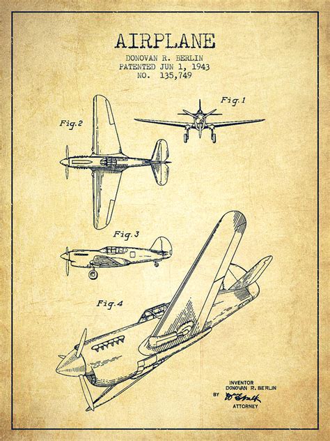 Airplane Patent Drawing From 1943 Vintage Digital Art By Aged Pixel
