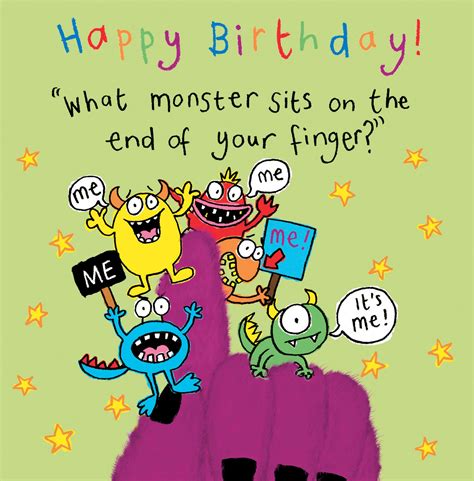Funny quarantini birthday card for her. Monster Funny Joke Birthday Card For Kids TW433