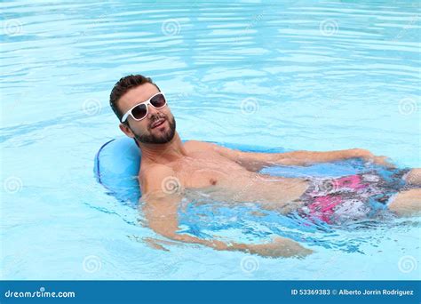 Young Man Having Fun In The Pool Stock Image Image Of Casual Angle